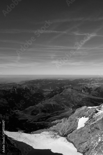 Panoramic view of Swiss alps mountain rage from Jungfraujoch top of Europe, Switzerland