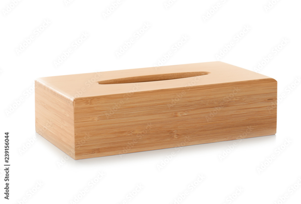 Empty wooden napkin holder on white background Empty wooden napkin holder on white background