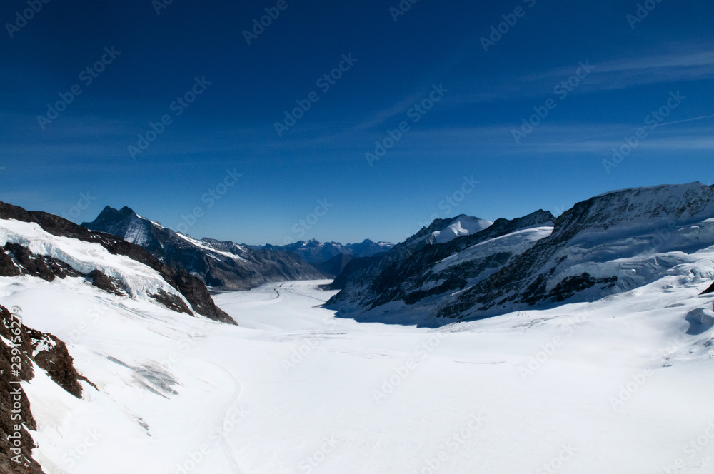 Panoramic view of  .Jungfrau Aletsch Bietschhorn glacier top of Europe, Switzerland