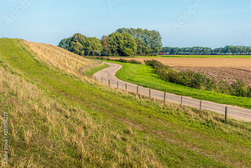Meandering country road in a Dutch polder