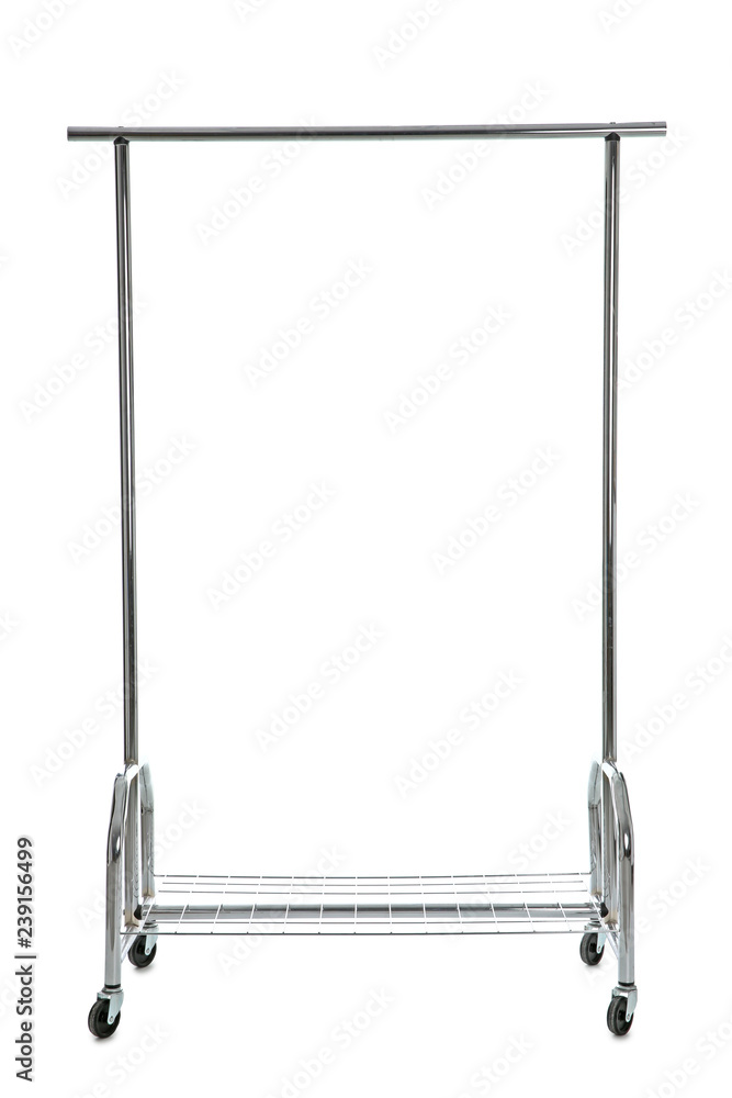 Empty metal wardrobe rack isolated on white Empty metal wardrobe rack isolated on white