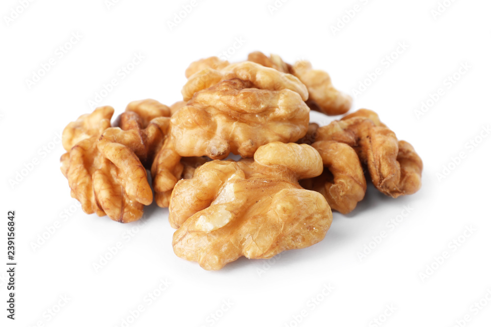 Heap of tasty walnuts on white background Heap of tasty walnuts on white background