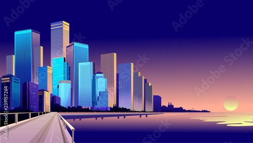 evening cityscape near the water