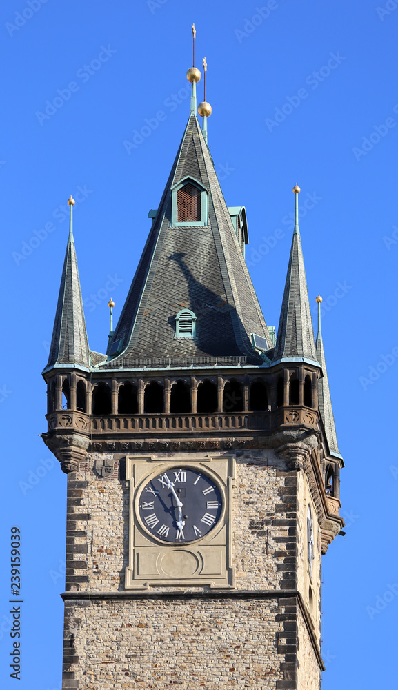 clock tower of the city of Prague in Czech Republic in Europe