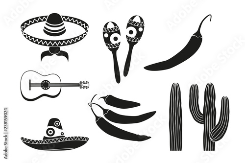 Black and white 8 mexican elements.