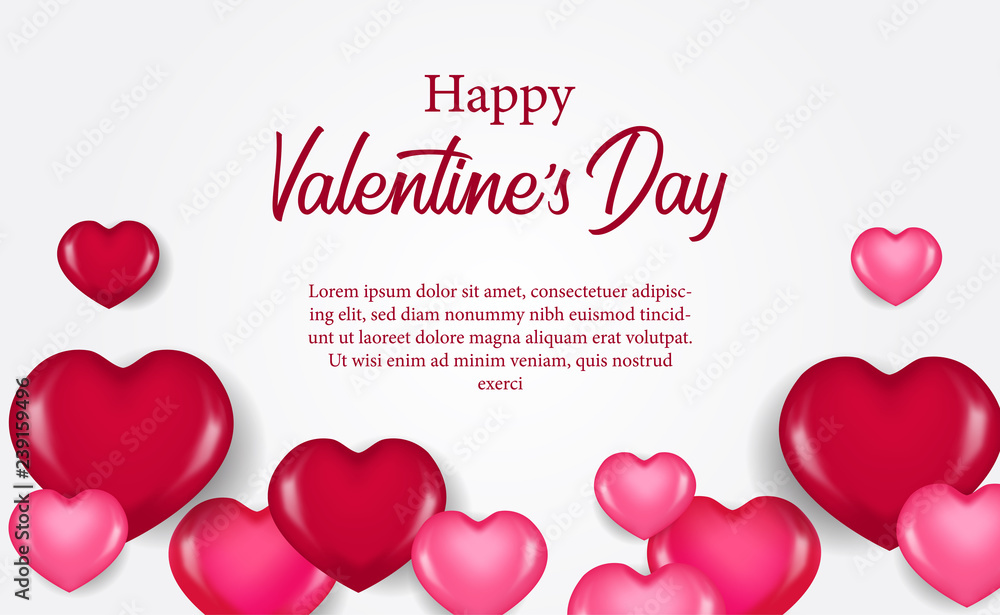 Happy Valentine Days banner template with 3d hearth shape balloon. vector illustration. i love you