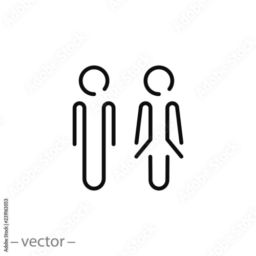 male female bathroom icon, line sign on white background - editable vector illustration eps10