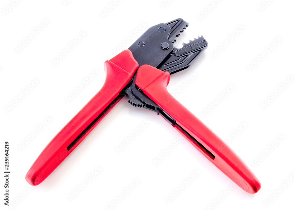 Crimping tool isolated on white background closeup Crimping tool isolated on white background closeup