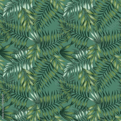 Green tropical summer jungle seamless pattern leaves background