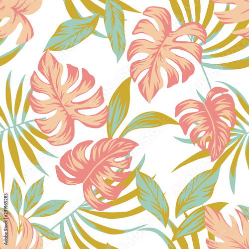 Tropical spring leaves white background