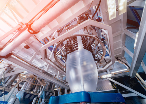 Modern automated production line in factory. Plastic bag manufacturing process