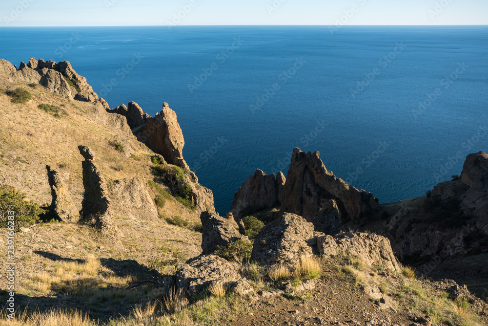 Stone pillars in the reserve Karadag, Crimea Stone pillars in the reserve Karadag, Crimea