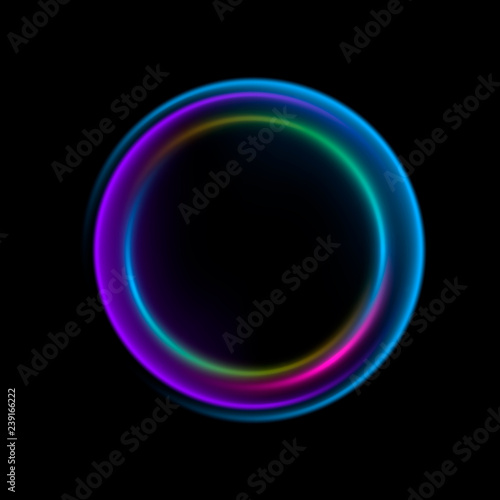 Neon abstract circle background with colorful shine. Vintage vector illustration. Illustration for advertising, banner, card.