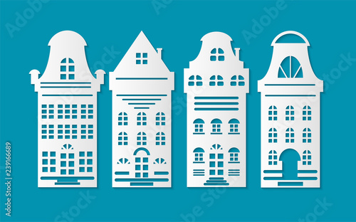Christmas Paper Cut White Holiday Buildings Vector