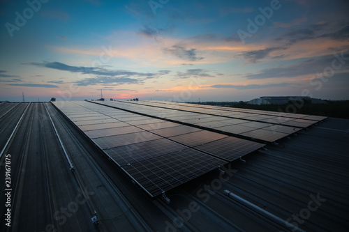 solar panels and sky sunset background