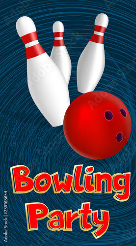 Bowling party banner. Realistic illustration of bowling party vector banner for web design