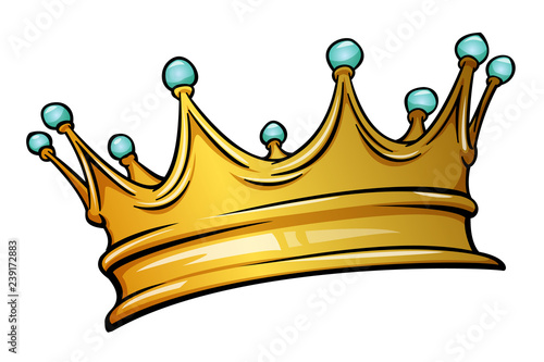 Golden crown mascot with colorful gem stones. Vector illustration isolated on white background. Good for logos, icons, posters, stickers.