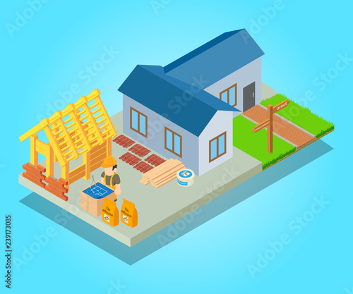 Premise concept banner. Isometric banner of premise vector concept for web, giftcard and postcard