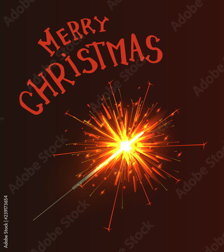 Merry Christmas Greeting Text Sparkler Burns Fire