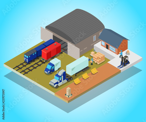 Depot concept banner. Isometric banner of depot vector concept for web, giftcard and postcard