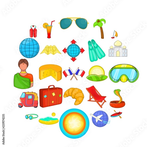 Overseas icons set. Cartoon set of 25 overseas vector icons for web isolated on white background