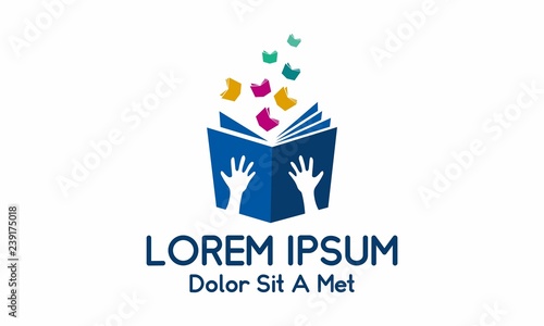 hand keep book, read source green leaf book logo - Vector