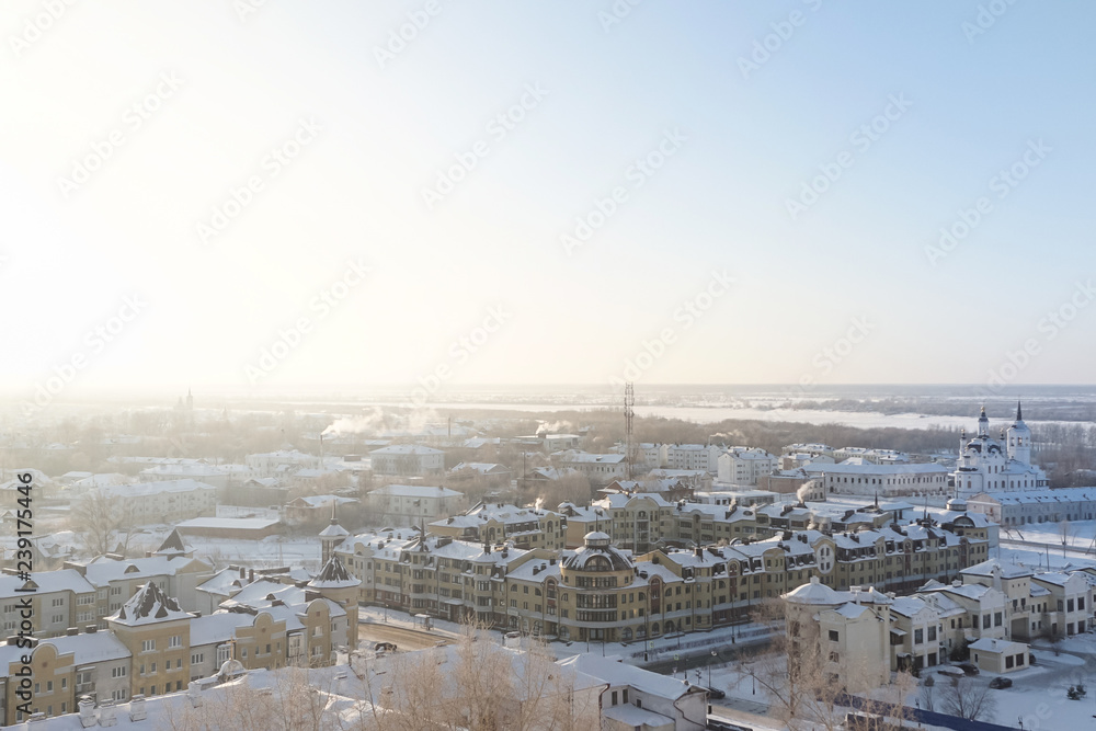 winter cityscape, view from the top of the house
