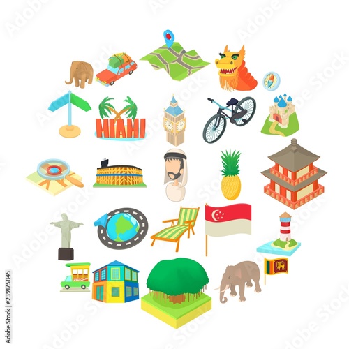 Holiday landmark icons set. Cartoon set of 25 holiday landmark vector icons for web isolated on white background