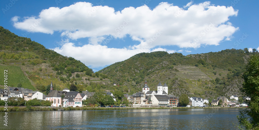 Fototapeta premium Weinort Treis-Karden mit der Kirche Sankt Castor,Mosel,Rheinland-Pfalz,Deutschland