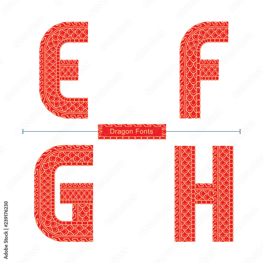 Alphabet Red Dragon texture style in a set EFGH Alphabet Red Dragon texture style in a set EFGH