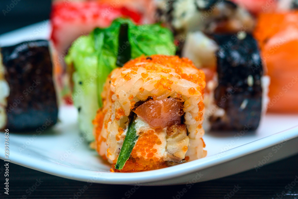 Sushi on a plate close-up. Sushi on a plate close-up.