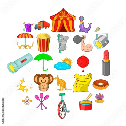 Fun place icons set. Cartoon set of 25 fun place vector icons for web isolated on white background