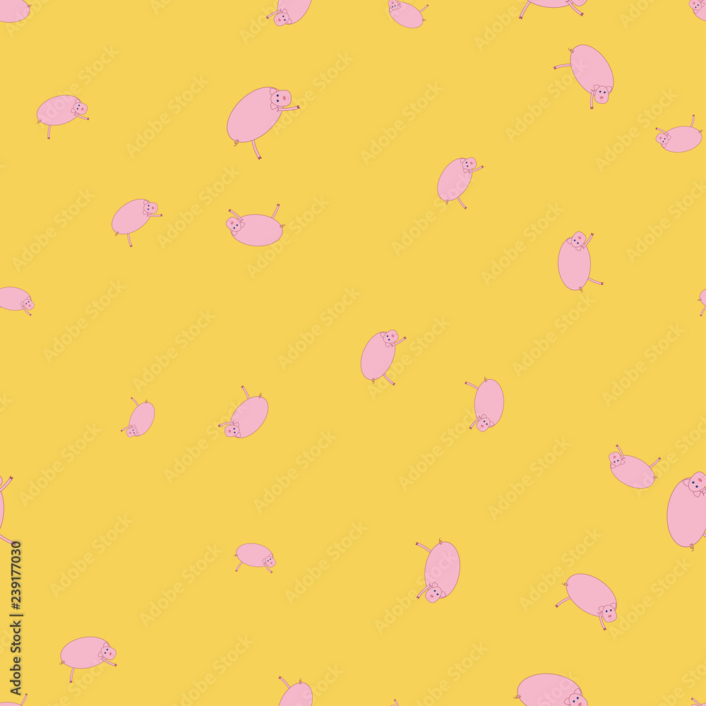 Seamless pattern with pigs in funny poses color