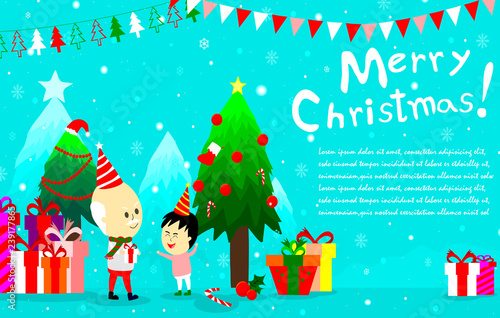 Merry christmas background with boy and oldman,happy public holiday