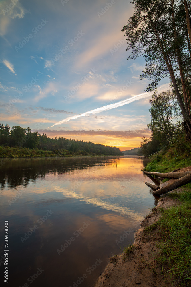 Fototapeta premium colorful sunset on river Gauja in Latvia