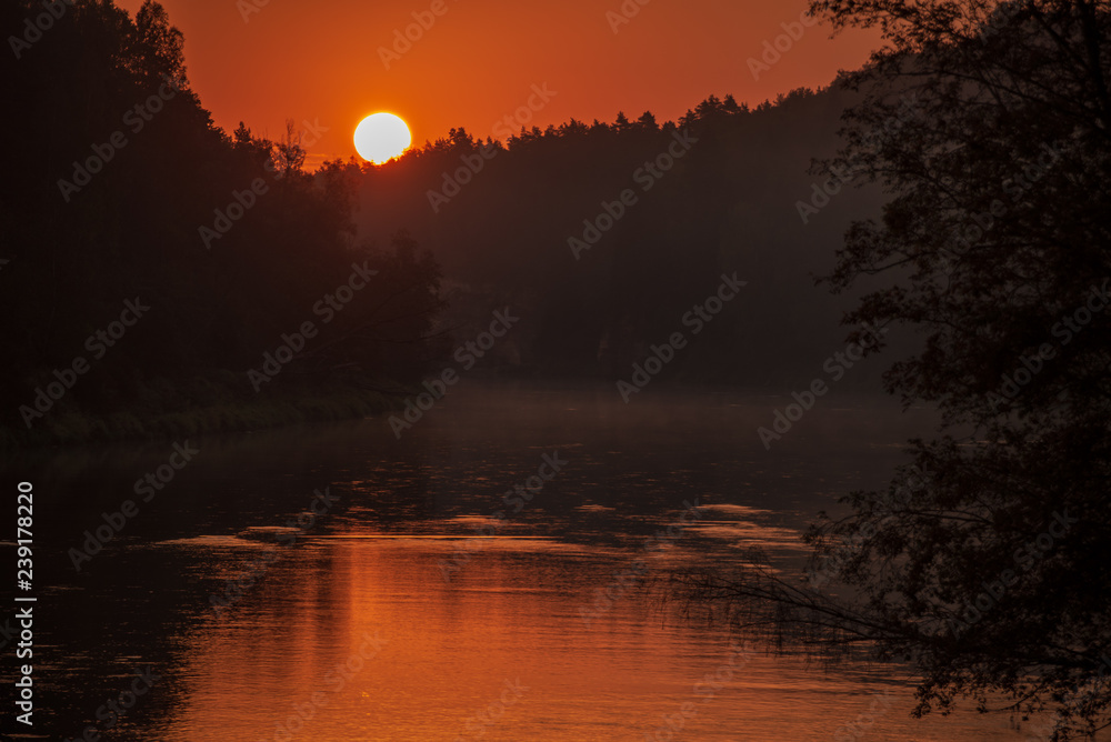 colorful sunset on river Gauja in Latvia colorful sunset on river Gauja in Latvia
