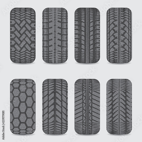 Car dotted tire tracks set
