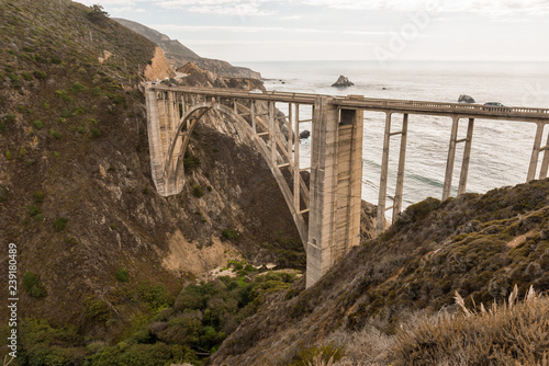 Views of the Bixby Creek Bridge at sunset in Big Sur, California, USA.