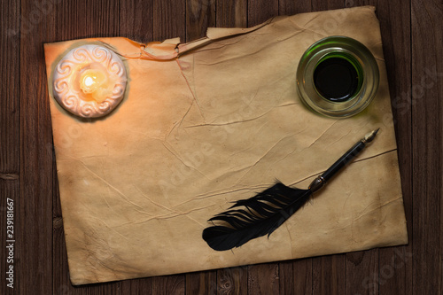 Parchment paper with feathe...
