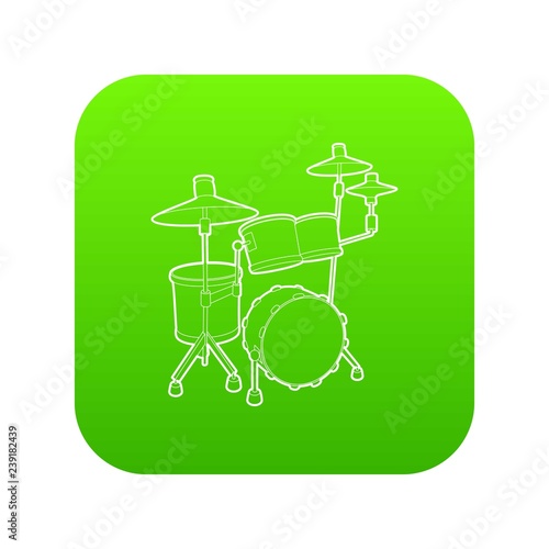 Drum icon green vector isolated on white background