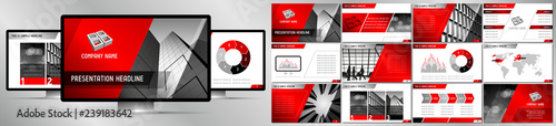 Modern red, grey and black business vector presentation template - EPS10 - hd format: 1920x1080 px.