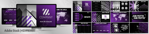 Modern violet, black and grey business vector presentation template - EPS10 - hd format: 1920x1080 px. photo