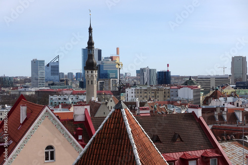Panorama of Old town with Town hall and Toompea hill, , Tallinn, Estonia