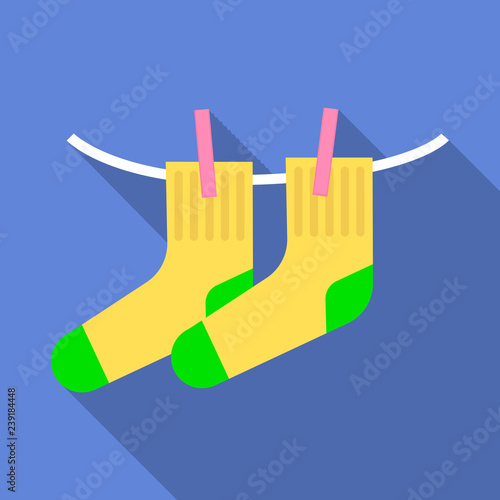 Socks at drying icon. Flat illustration of socks at drying vector icon for web design