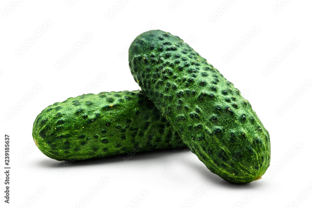 Two green cucumbers isolated on white background Two green cucumbers isolated on white background