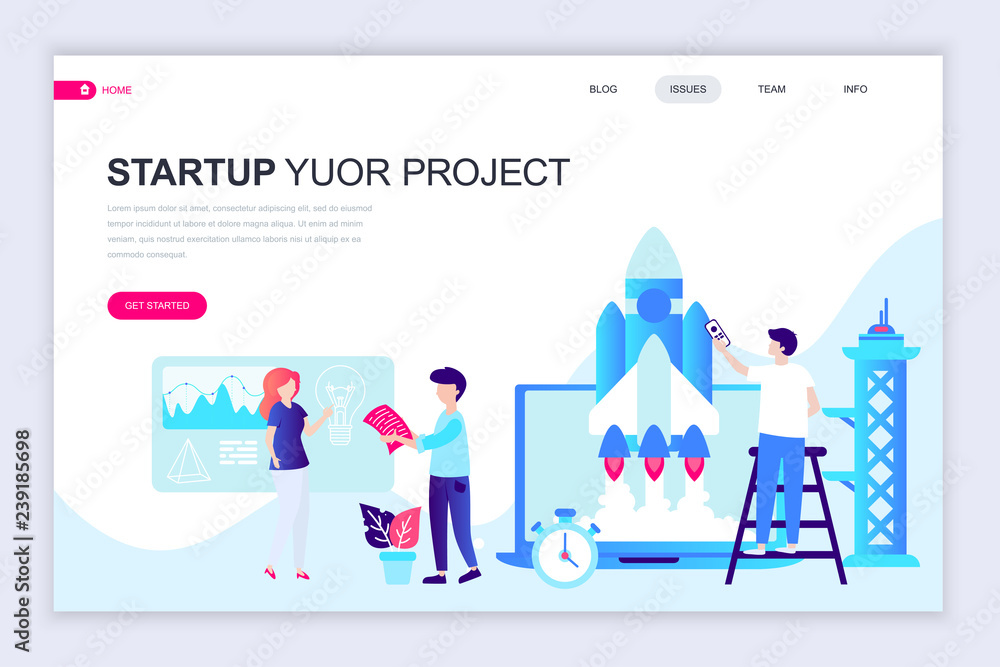 Modern flat web page design template of Startup Your Project decorated people character for website and mobile website development. Flat landing page template. Vector illustration.