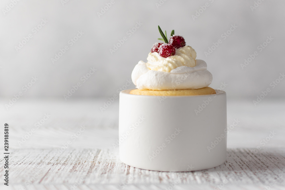 Pavlova Cake with berry cranberries on white background