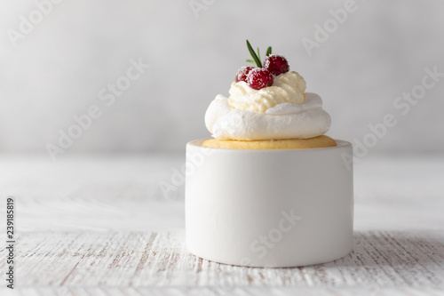 Obraz na płótnie Pavlova Cake with berry cranberries on white background w salonie