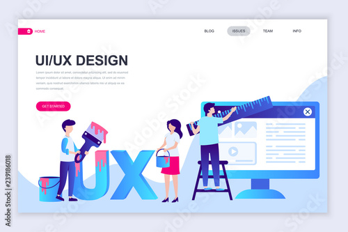 Modern flat web page design template of UX, UI Design decorated people character for website and mobile website development. Flat landing page template. Vector illustration.