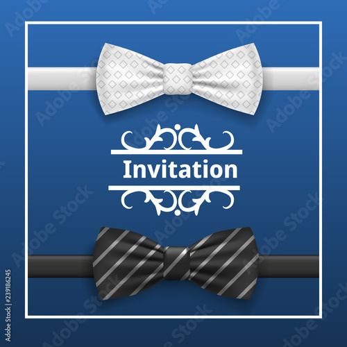 Bowtie invitation concept background. Realistic illustration of bowtie invitation vector concept background for web design